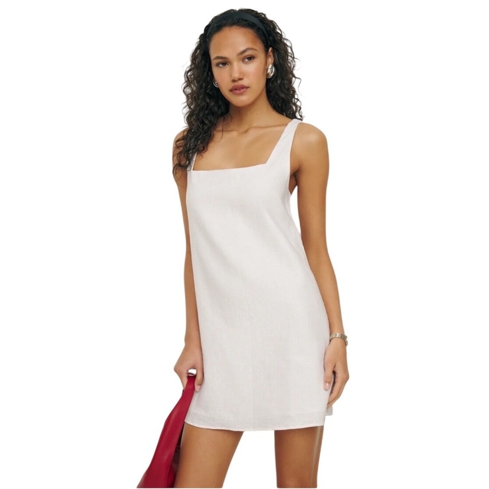 Reformation Cami Square Neck Mini Dress White Linen Clean Girl Minimalist Size 4